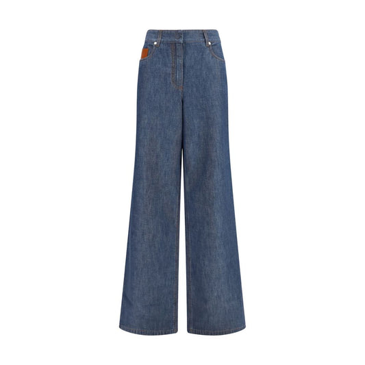 Fendi Blue Cotton Wide-Leg Chambray Denim Jeans