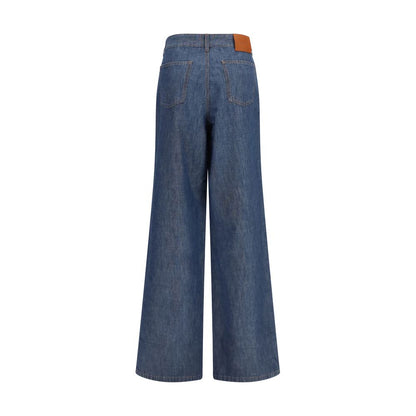 Fendi Blue Cotton Wide-Leg Chambray Denim Jeans