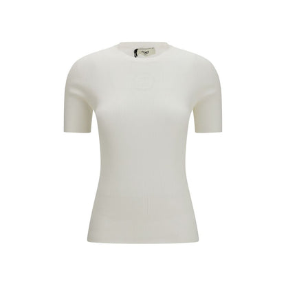 Fendi White Cotton Short Sleeve Sweater