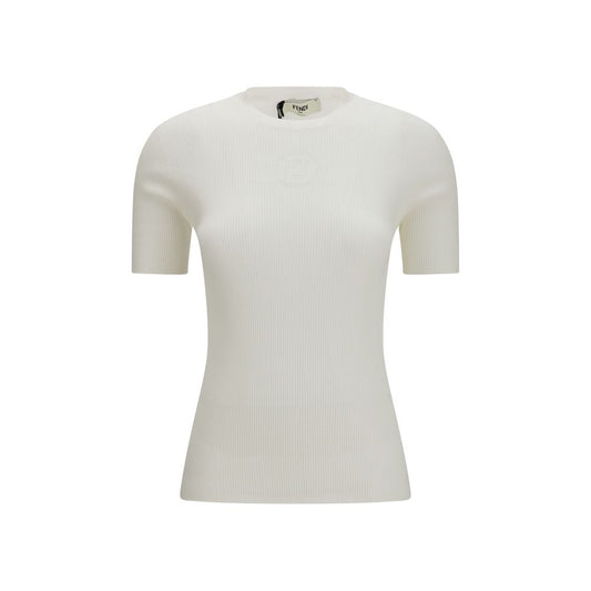Fendi White Cotton Short Sleeve Sweater