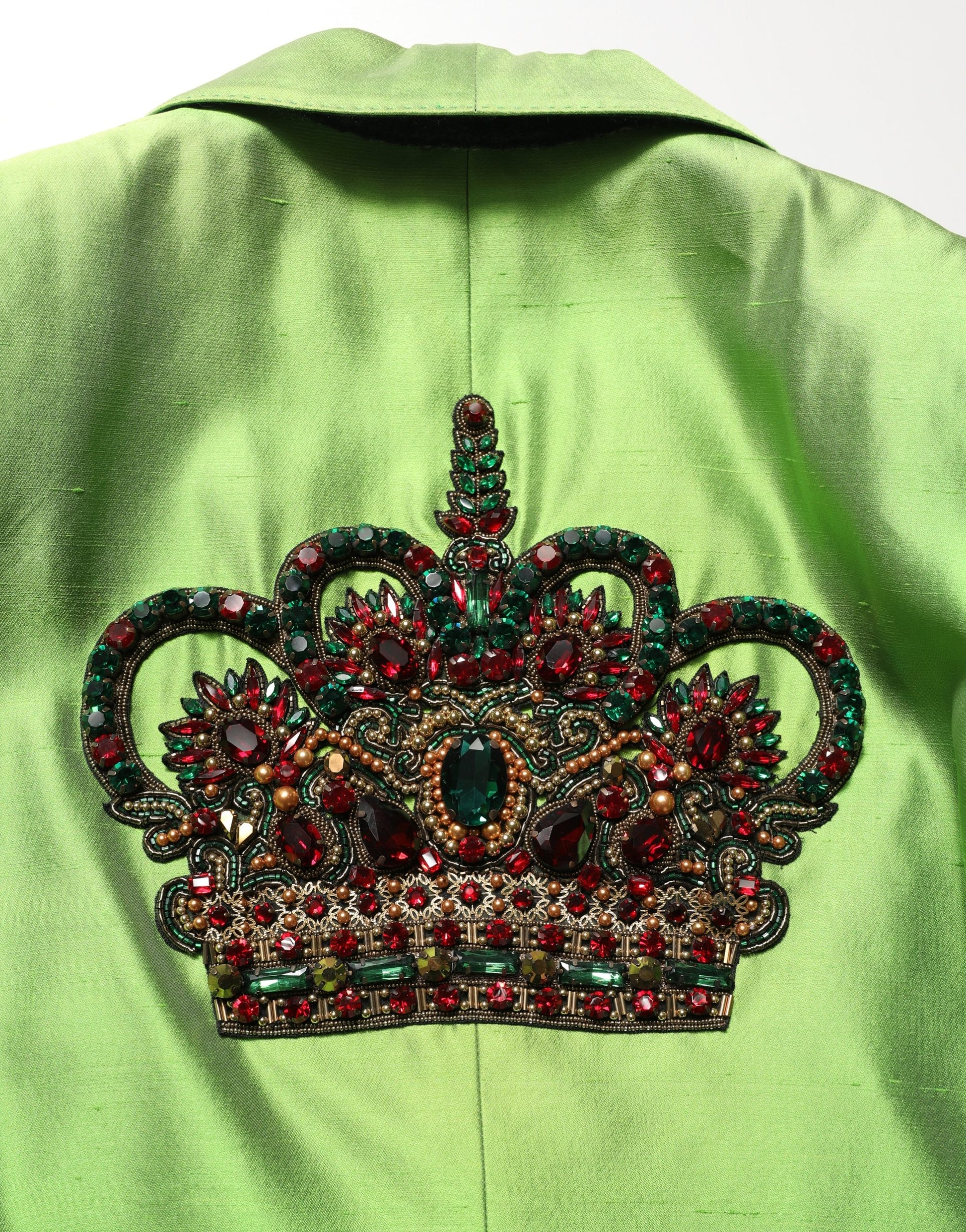 Dolce & Gabbana Green Silk Single Breasted Embellished Blazer