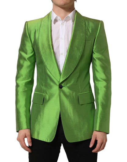 Dolce & Gabbana Green Silk Single Breasted Embellished Blazer