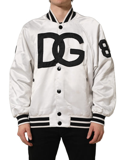 Dolce & Gabbana White DG Logo Polyester Jersey Bomber Jacket