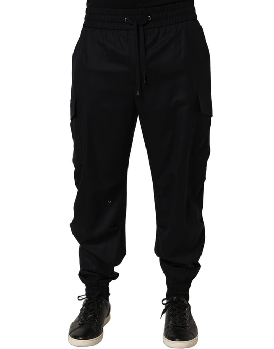 Dolce & Gabbana Black Mid Waist Cargo Jogger Sweatpants