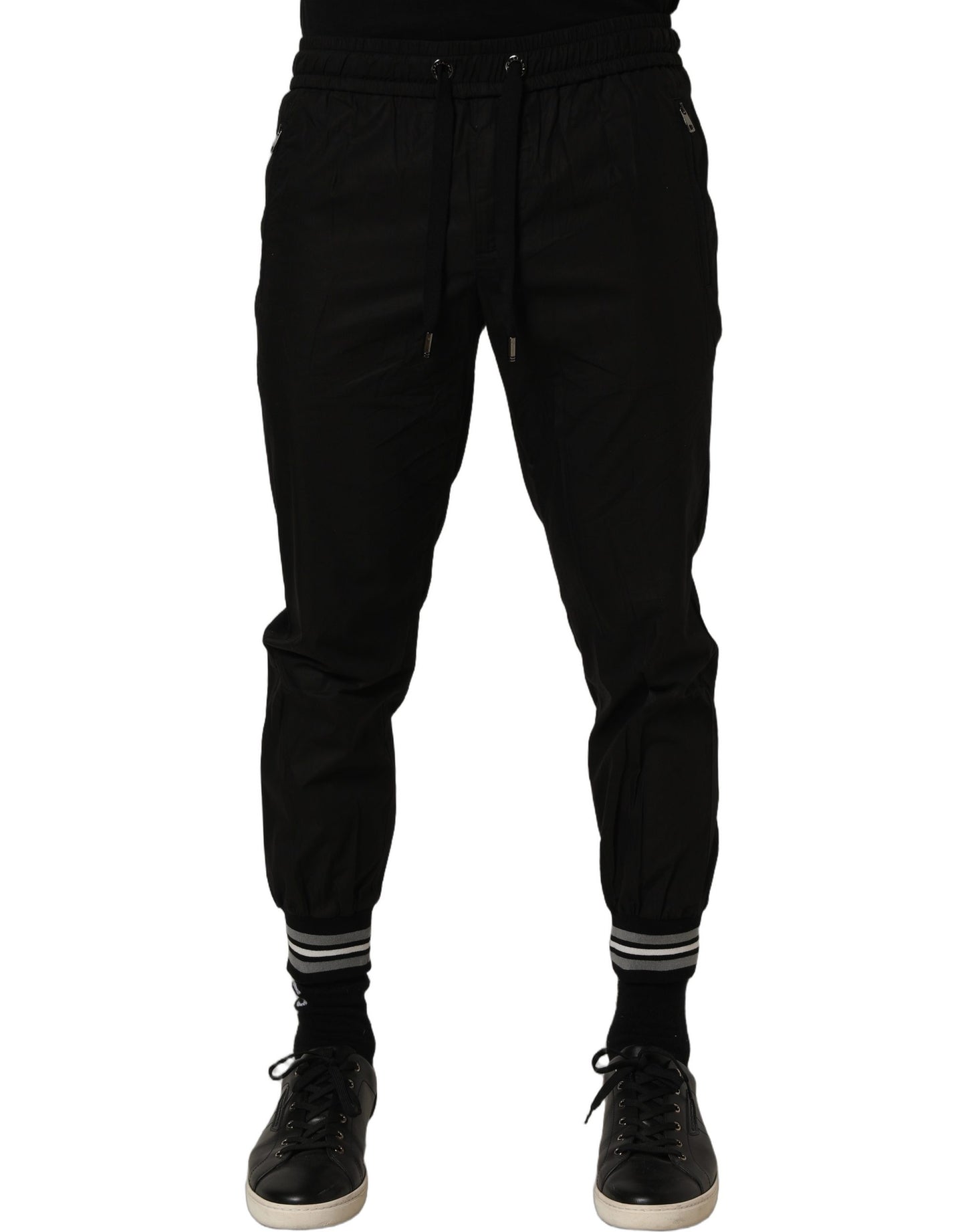 Dolce & Gabbana Black Cotton Mid Waist Jogger Sweatpants