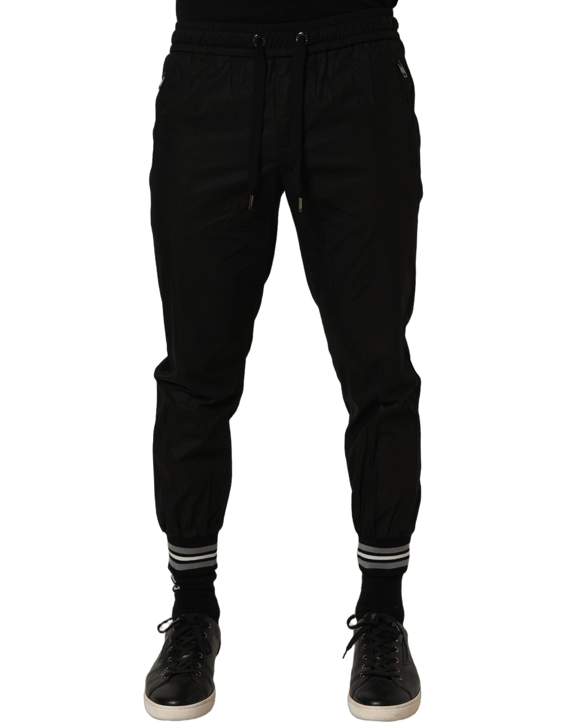Dolce & Gabbana Black Cotton Mid Waist Jogger Sweatpants
