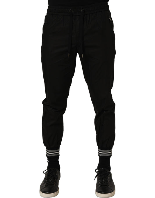 Dolce & Gabbana Black Cotton Mid Waist Jogger Sweatpants