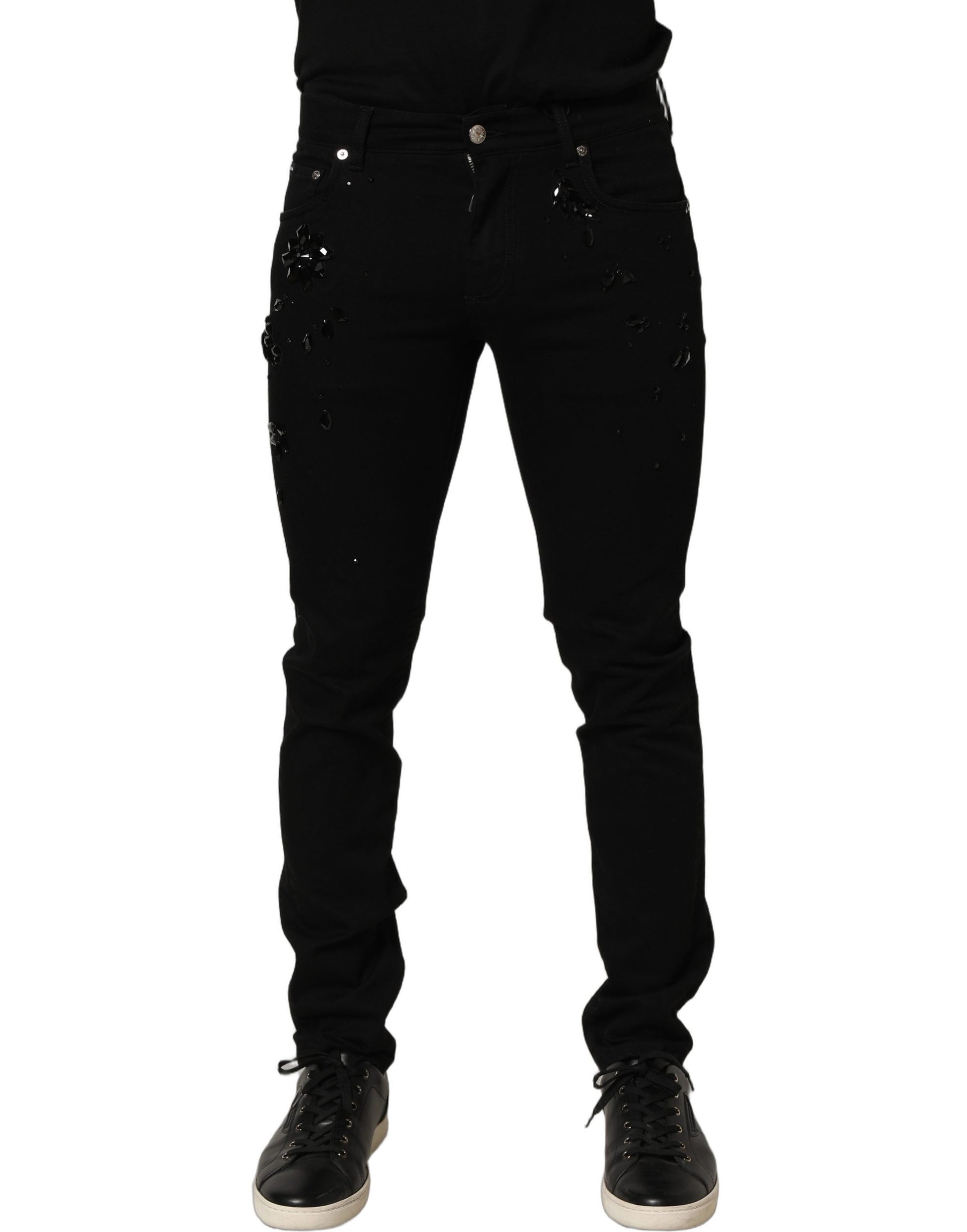 Dolce & Gabbana Black Embellished Cotton Skinny Denim Jeans