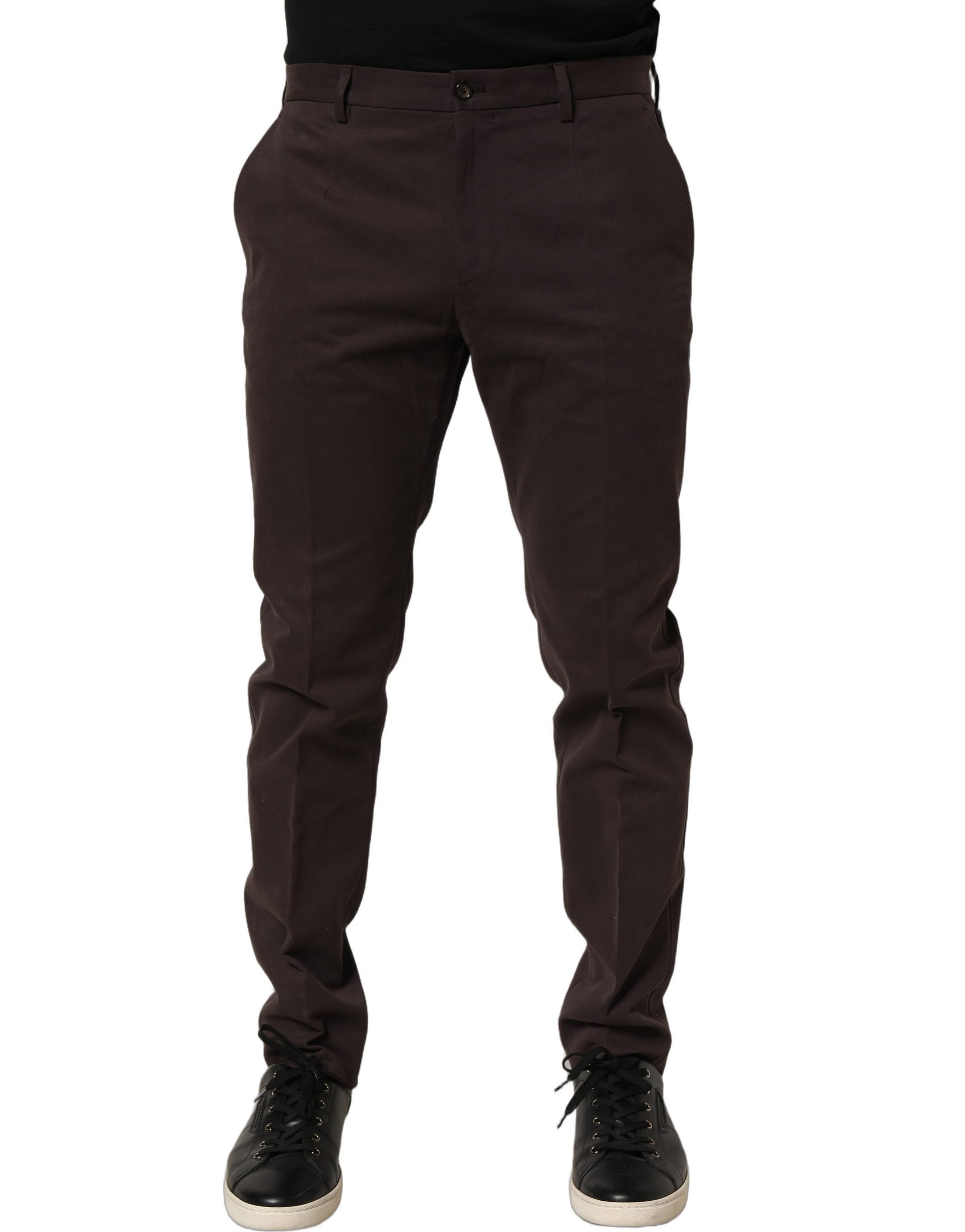Dolce & Gabbana Brown Cotton Skinny Leg Dress Trouser Pants IT48 | M