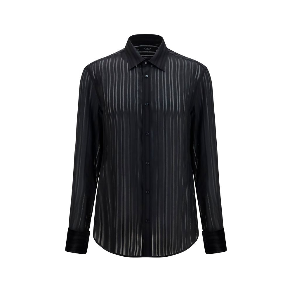 Gucci Black Striped Silk Gauze Shirt
