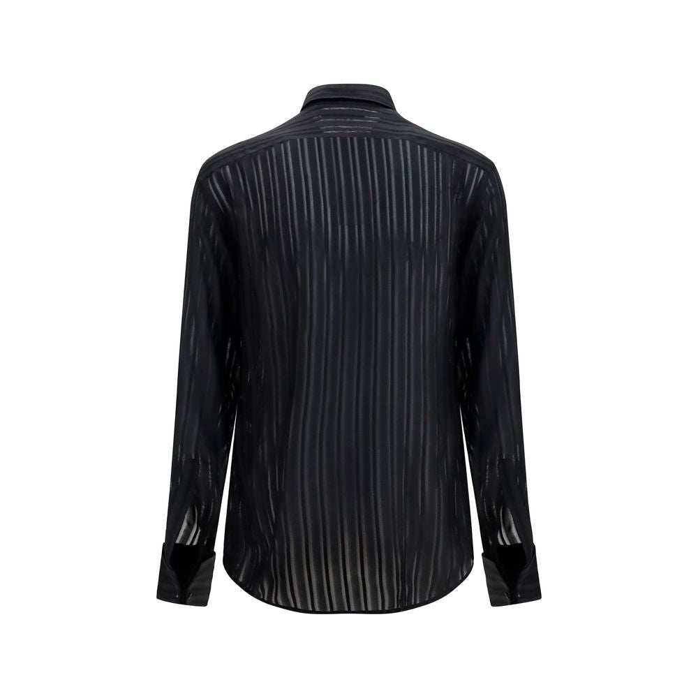 Gucci Black Striped Silk Gauze Shirt