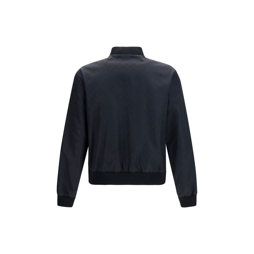 Gucci Black Reversible Zip Bomber Jacket in Silk Faille