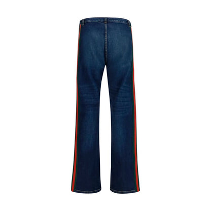 Gucci Blue Cotton Flared Web Stripe Jeans