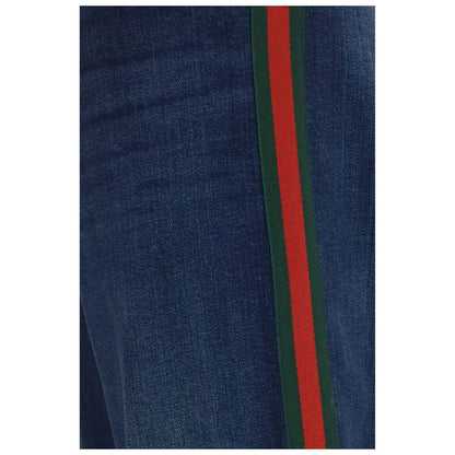 Gucci Blue Cotton Flared Web Stripe Jeans