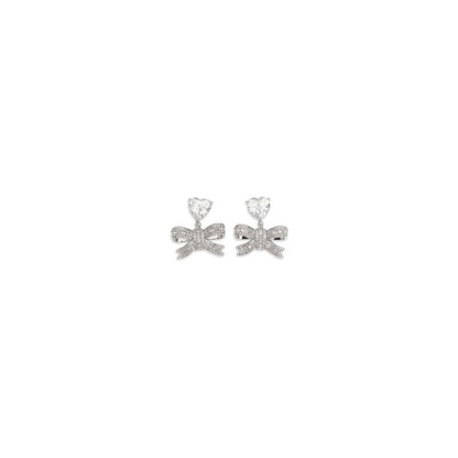 Self-Portrait Silver Brass Heart-Shaped Crystal Bow Drop Earrings