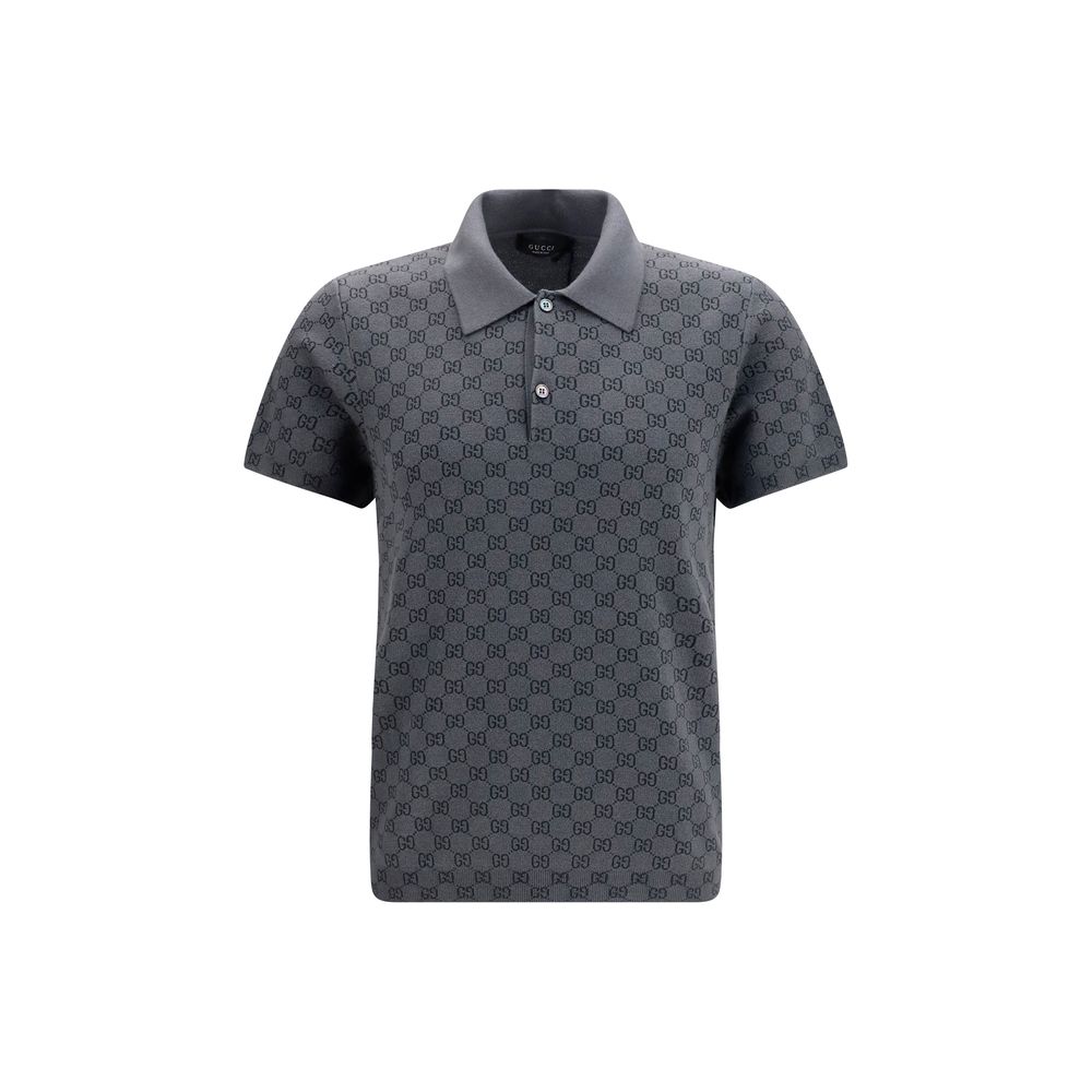 Gucci Gray Wool & Silk Short Sleeve Polo Shirt