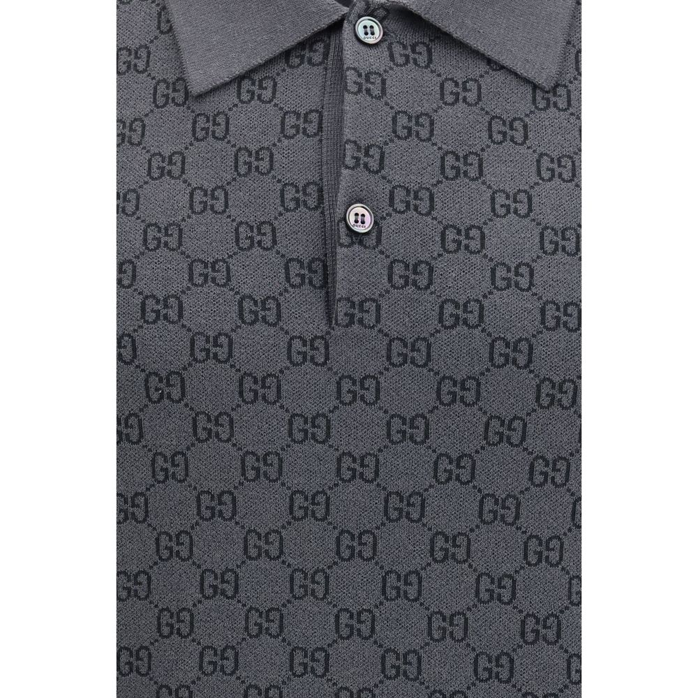 Gucci Gray Wool & Silk Short Sleeve Polo Shirt