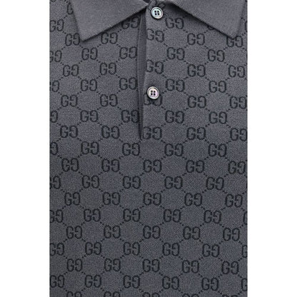 Gucci Gray Wool & Silk Short Sleeve Polo Shirt