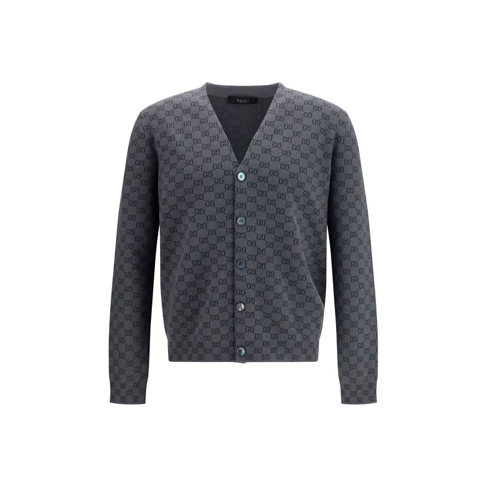 Gucci Grey Wool & Silk Blend GG Cardigan