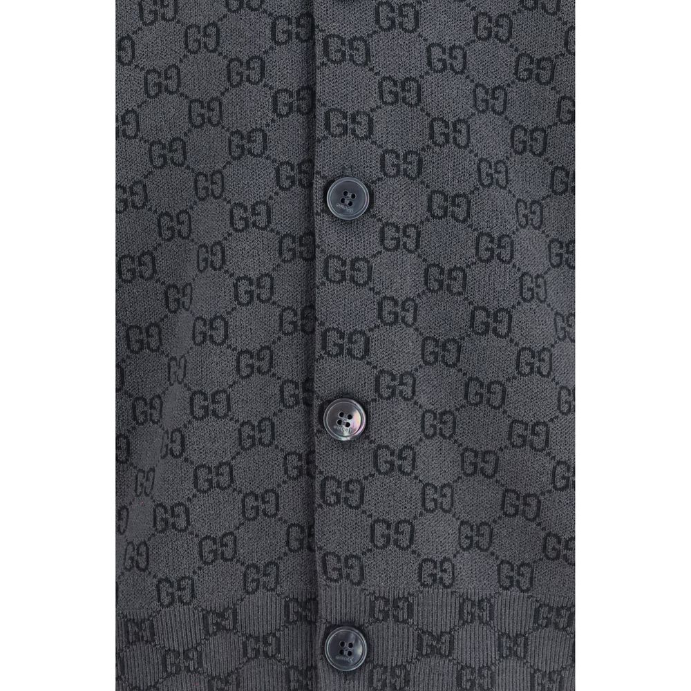 Gucci Grey Wool & Silk Blend GG Cardigan