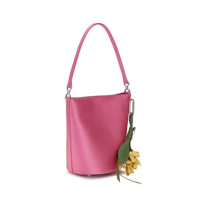 Self-Portrait Pink Satin Bucket Bag with Floral Charm