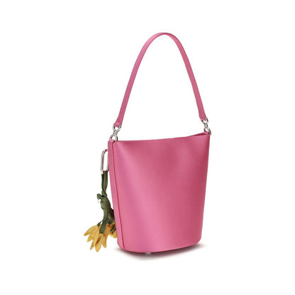Self-Portrait Pink Satin Bucket Bag with Floral Charm