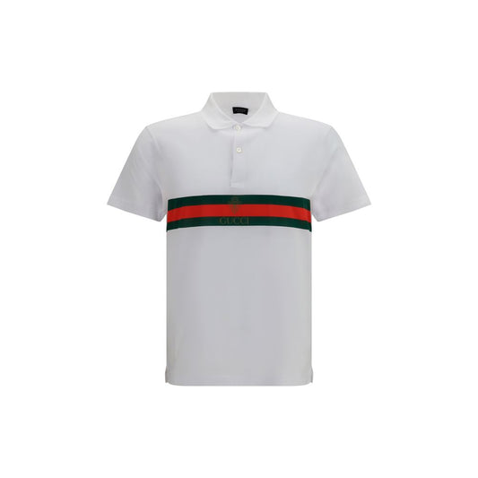 Gucci White Cotton Polo Shirt with Web