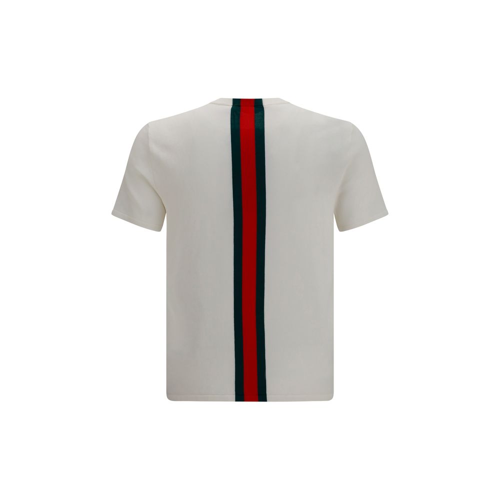 Gucci White Cotton Knit T-Shirt with Web Intarsia