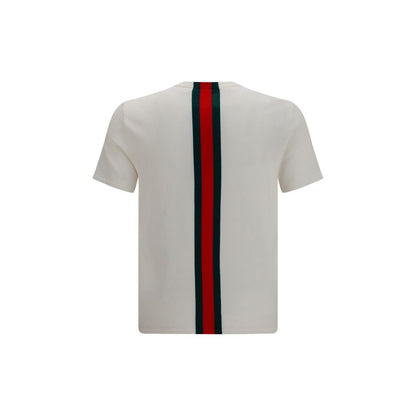 Gucci White Cotton Knit T-Shirt with Web Intarsia