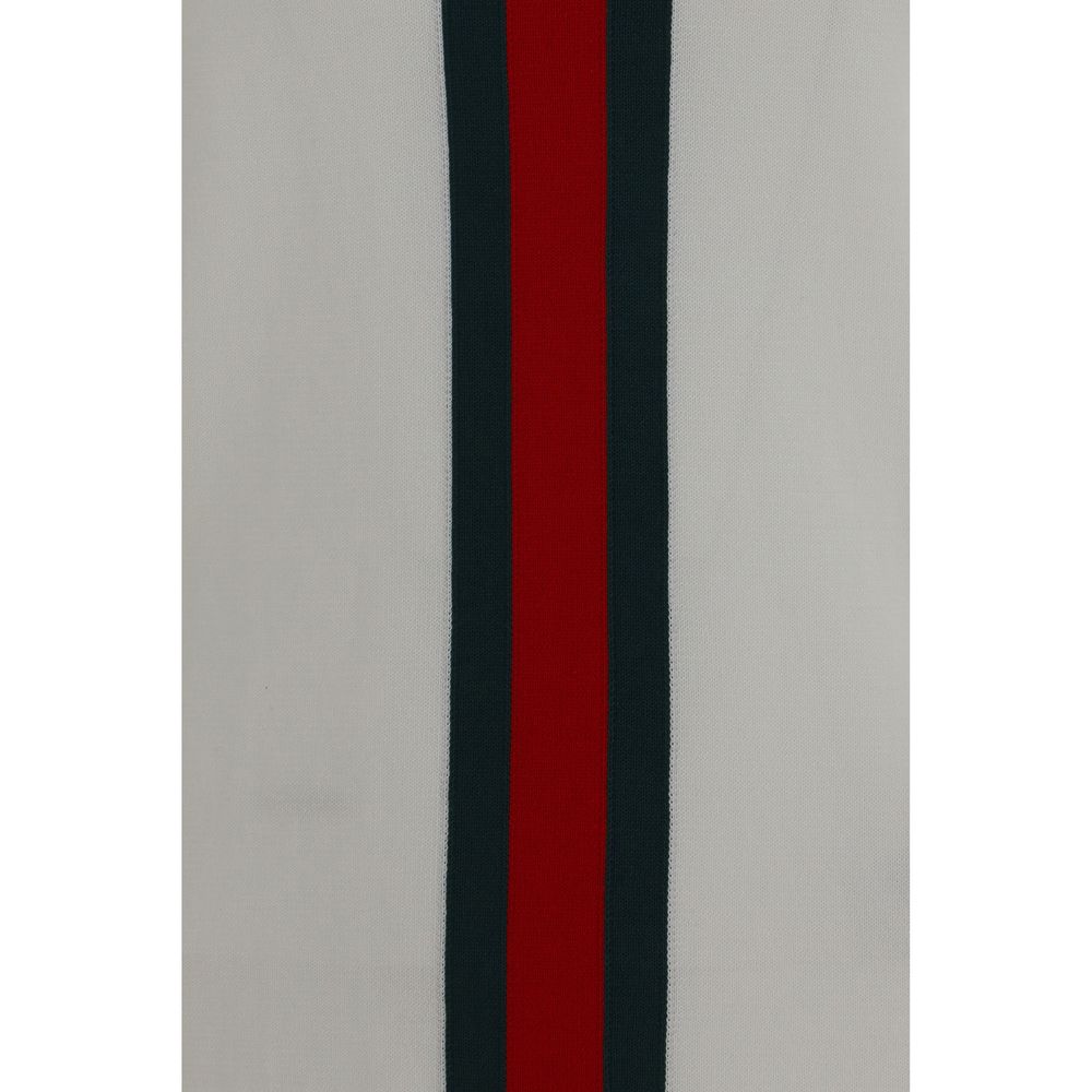 Gucci White Cotton Knit T-Shirt with Web Intarsia