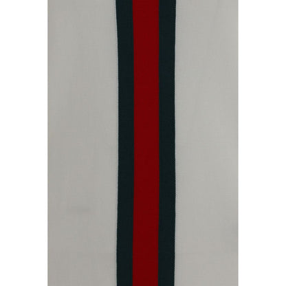 Gucci White Cotton Knit T-Shirt with Web Intarsia