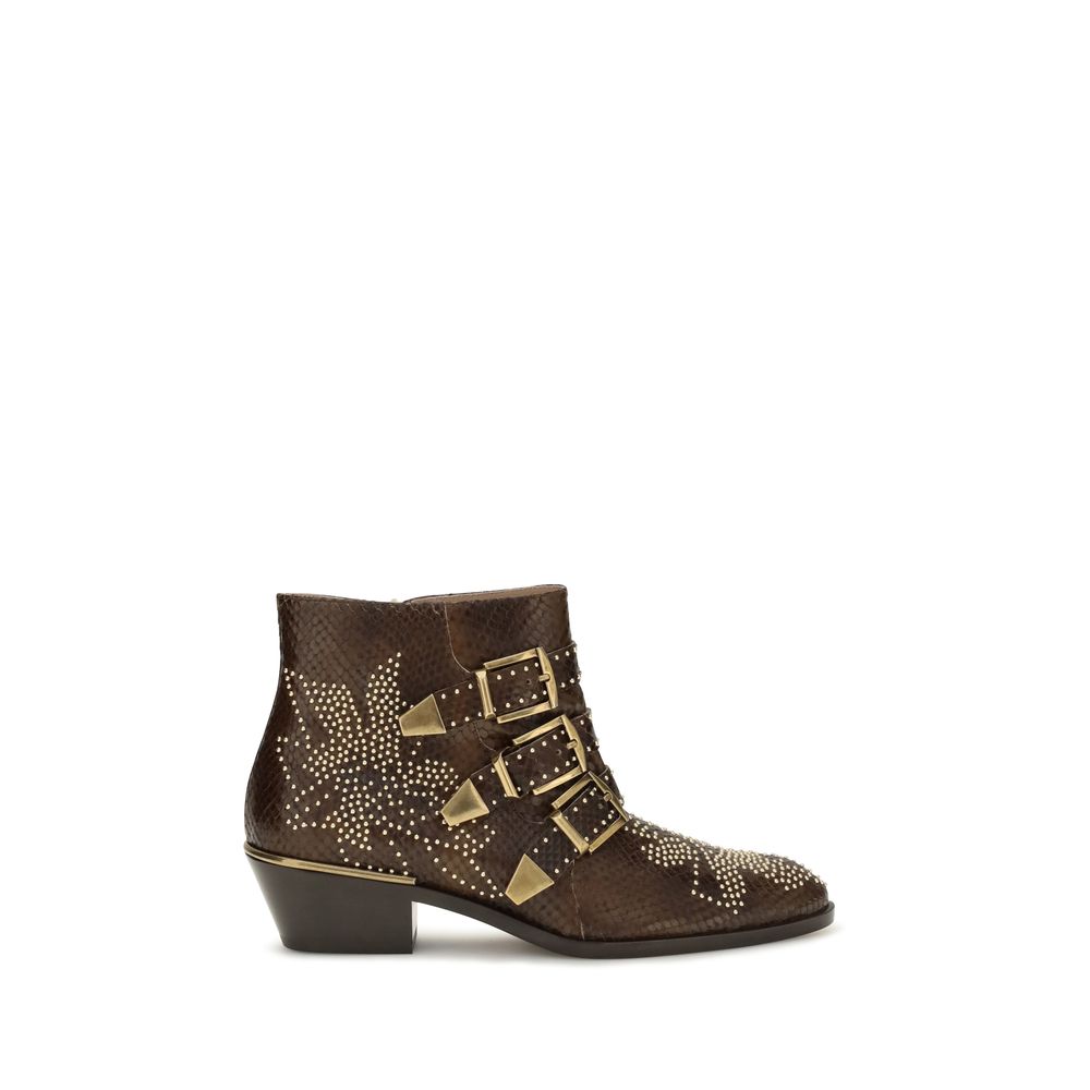Chloé Brown Leather Python Effect Susanna Ankle Boots