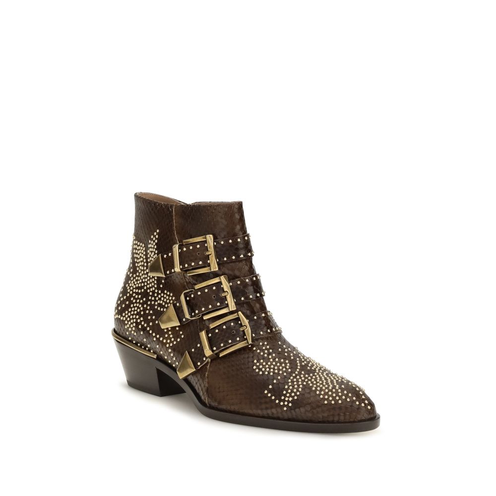 Chloé Brown Leather Python Effect Susanna Ankle Boots