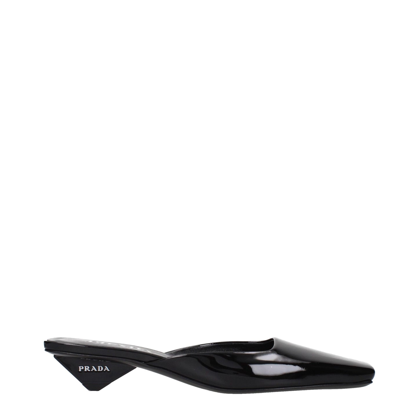 Prada Black Patent Leather Flat Sandals with Side Logo