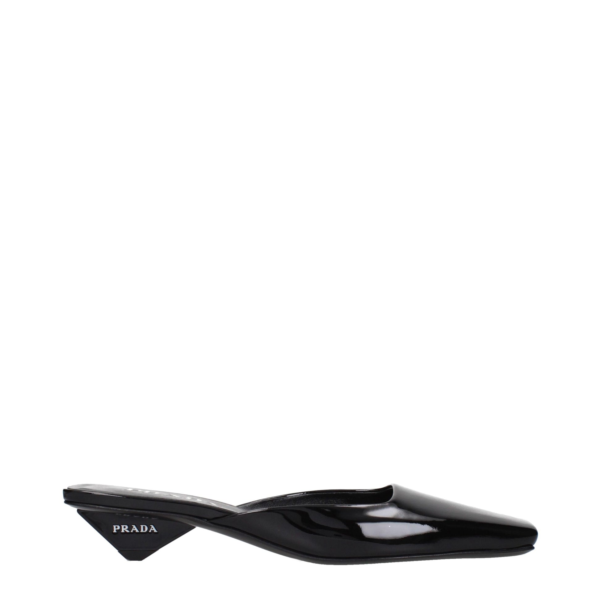 Prada Black Patent Leather Flat Sandals with Side Logo