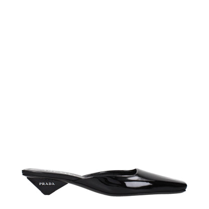 Prada Black Patent Leather Flat Sandals with Side Logo