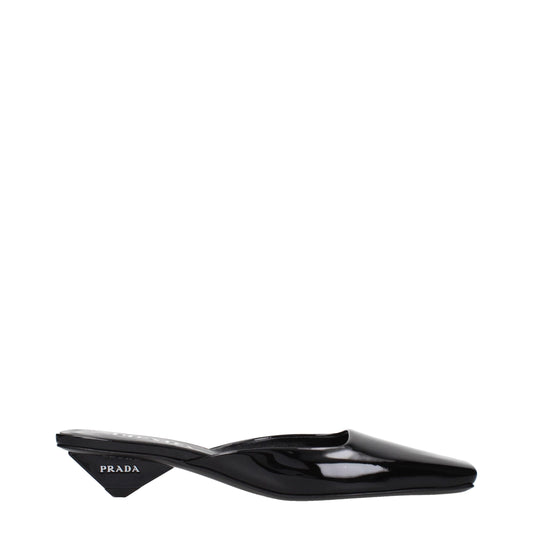 Prada Black Patent Leather Flat Sandals with Side Logo