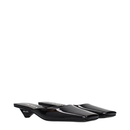Prada Black Patent Leather Flat Sandals with Side Logo
