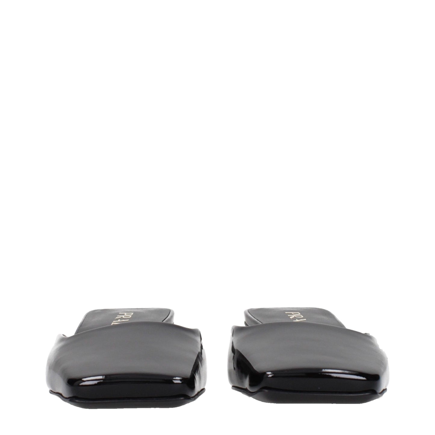 Prada Black Patent Leather Flat Sandals with Side Logo