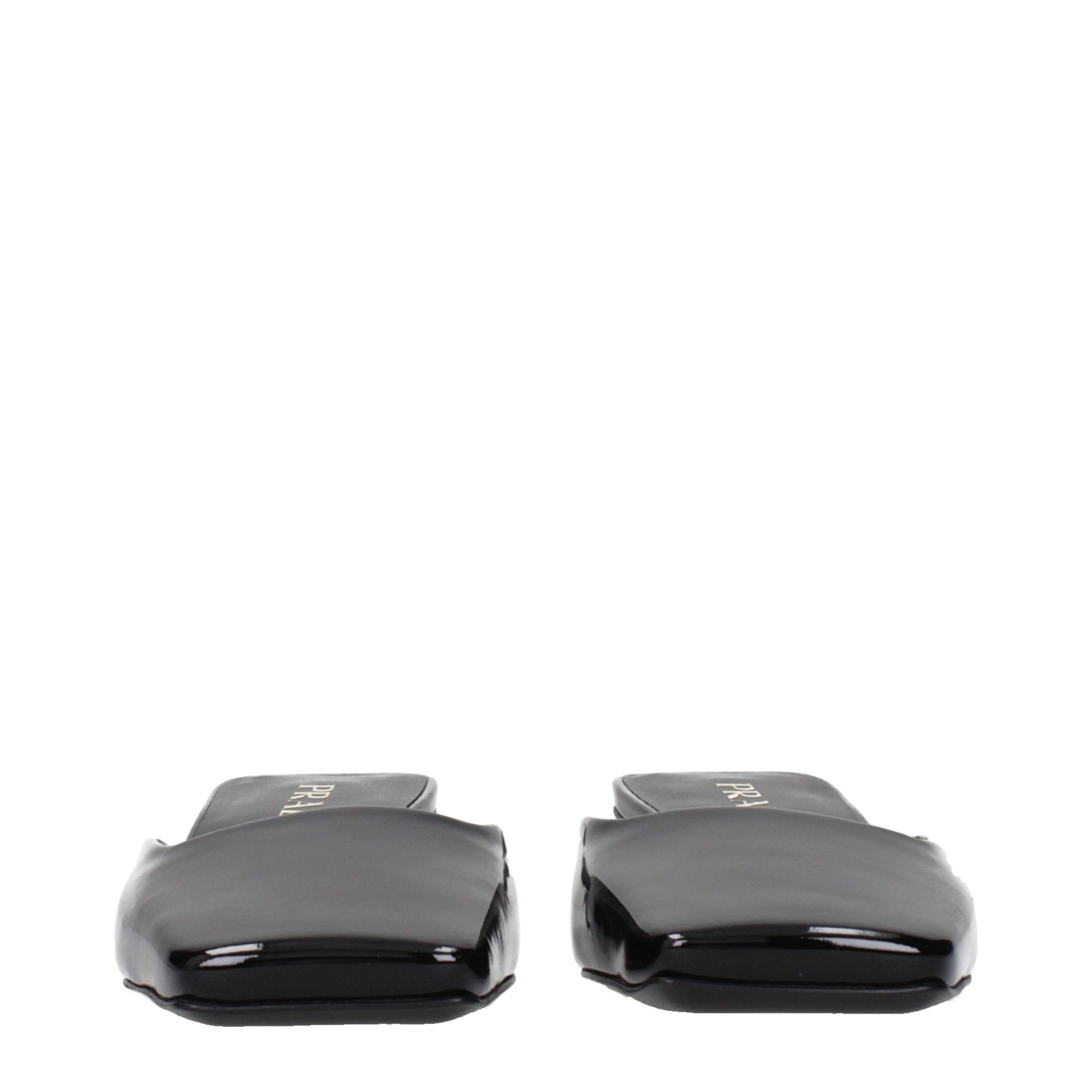 Prada Black Patent Leather Flat Sandals with Side Logo