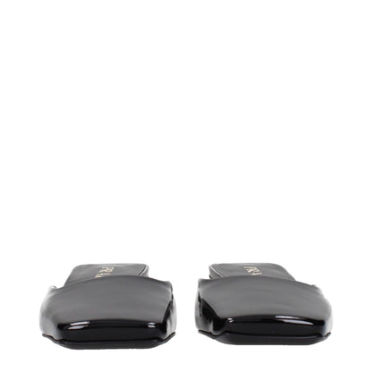 Prada Black Patent Leather Flat Sandals with Side Logo