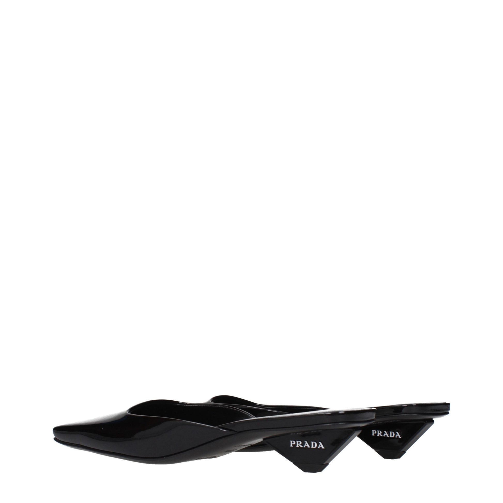 Prada Black Patent Leather Flat Sandals with Side Logo