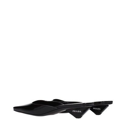 Prada Black Patent Leather Flat Sandals with Side Logo