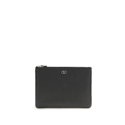 Valentino Garavani Black Calf Leather Pouch Wallet