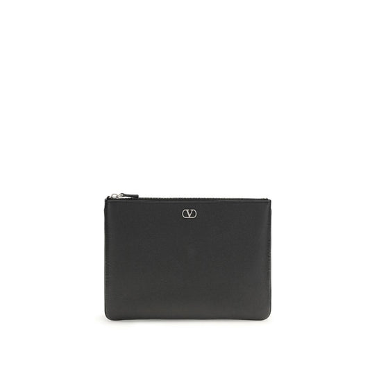 Valentino Garavani Black Calf Leather Pouch Wallet