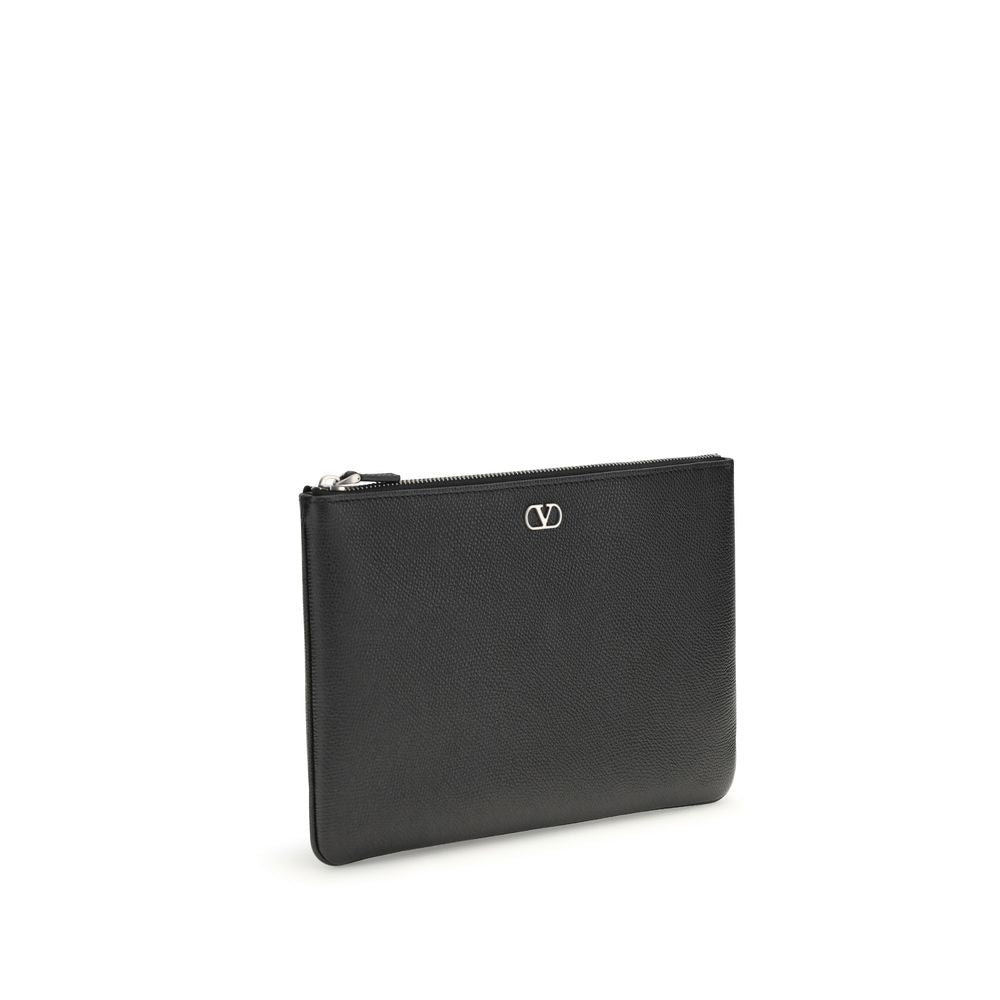 Valentino Garavani Black Calf Leather Pouch Wallet
