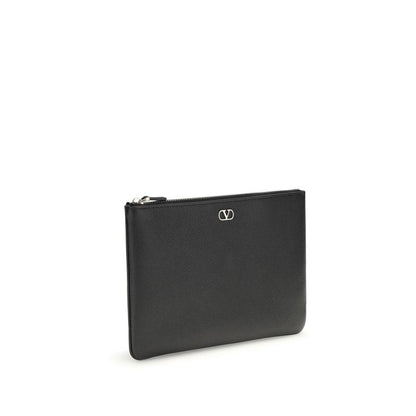 Valentino Garavani Black Calf Leather Pouch Wallet