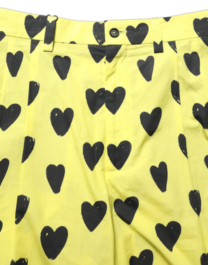 Dolce & Gabbana Yellow & Black Heart Print Cotton Shorts for Men