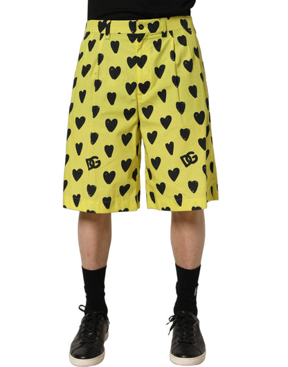 Dolce & Gabbana Yellow & Black Heart Print Cotton Shorts for Men