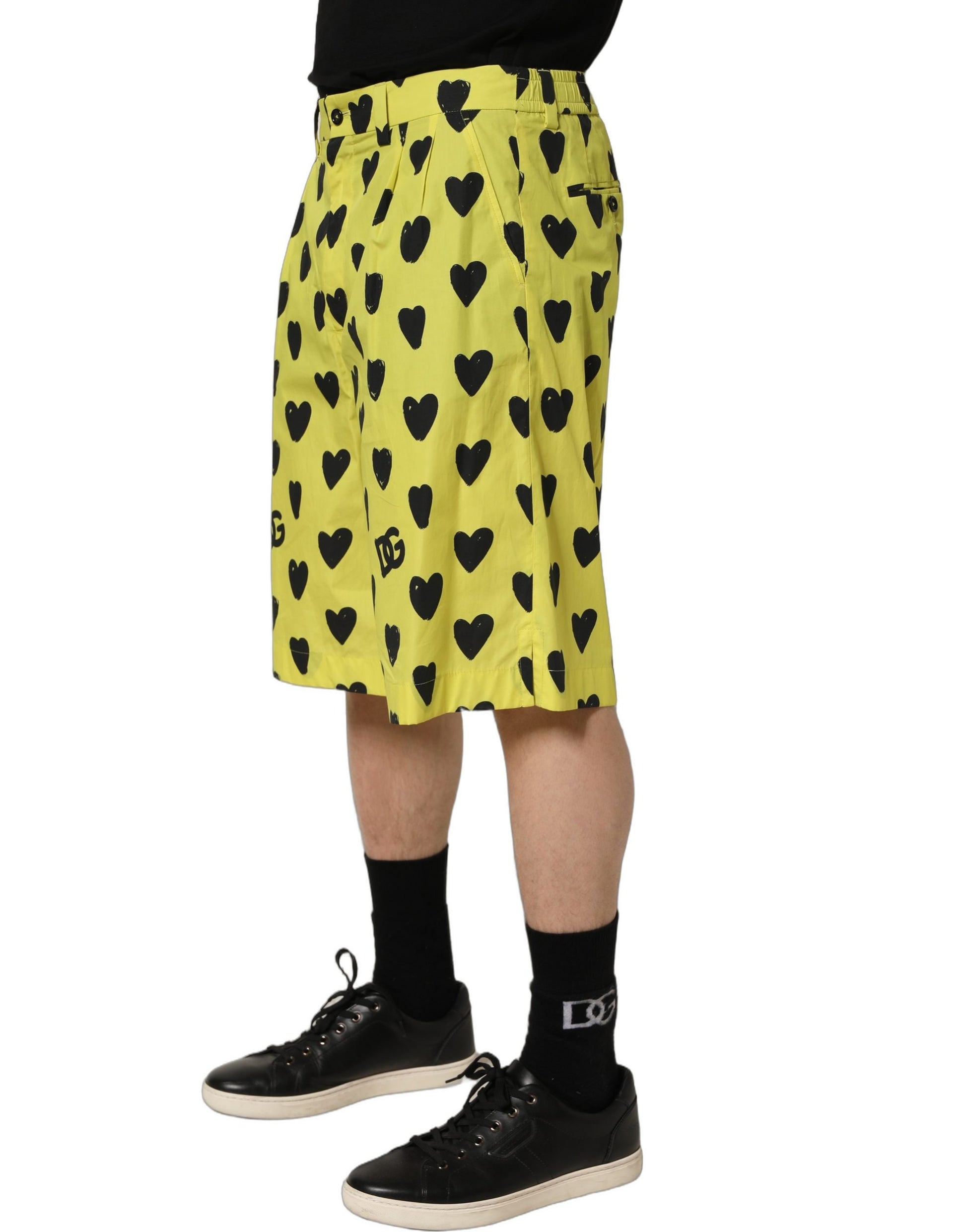 Dolce & Gabbana Yellow & Black Heart Print Cotton Shorts for Men
